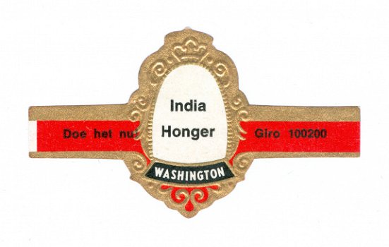 Washington (type Sierboog) - Reclamebandje India Honger - 1