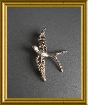 Mooie zilveren broche : vogel, zwaluw - 3