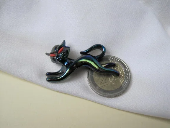 Broche poes/kat iriserend emaille en rode ogen 4.1x3.2 cm - Afbeelding 2