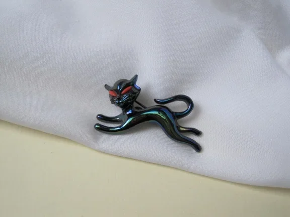Broche poes/kat iriserend emaille en rode ogen 4.1x3.2 cm - Afbeelding 5