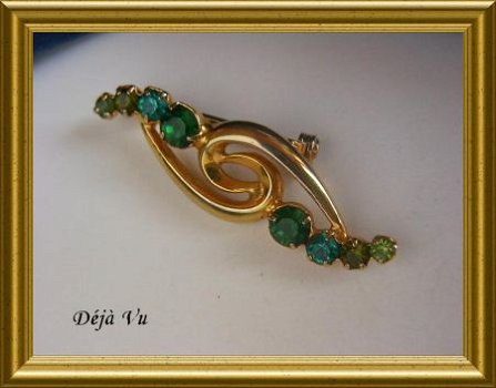 Leuke broche met groene strass steentjes - 1