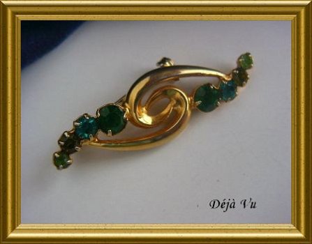 Leuke broche met groene strass steentjes - 2