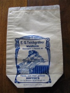 Papieren reclame-inpakzakje Feinste Kaffee's E.G.Teichgräber Waldheim ca. 1900 !
