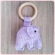 Rammelaar + bijting olifantje | handgemaakt | lila - 1 - Thumbnail