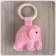 Rammelaar + bijting olifantje | handgemaakt | roze - 1 - Thumbnail