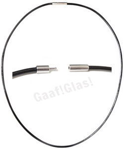 Zwarte leren ketting met bajonetsluiting, ketting is ca. 45 cm. lengte. - 4