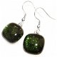 Handgemaakte groene glazen oorbellen van speciaal donkergroen glas met subtiele glinstering. - 1 - Thumbnail