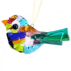 Gekleurde glazen vogel hanger. Decoratie vogel handgemaakt van speciaal glas in allerlei kleuren! De