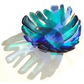 Exclusieve blauw-witte glazen schaal. Rechthoekige glazen schaal van Murano(Italiaans glas) vierkant - 4