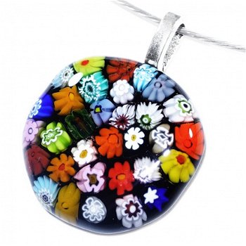 Kleurrijke glazen hanger met gekleurde millefiori (Murano) figuren zoals bloemen, sterren en cirkels - 3