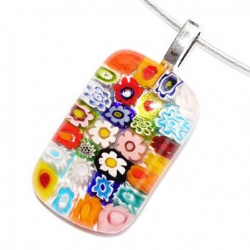 Kleurrijke glazen hanger met gekleurde millefiori (Murano) figuren zoals bloemen, sterren en cirkels - 7