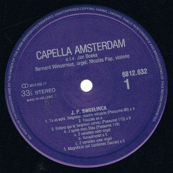 LP - J.P. Sweelinck - Cappella Amsterdam - Bernard Winsemius - 1