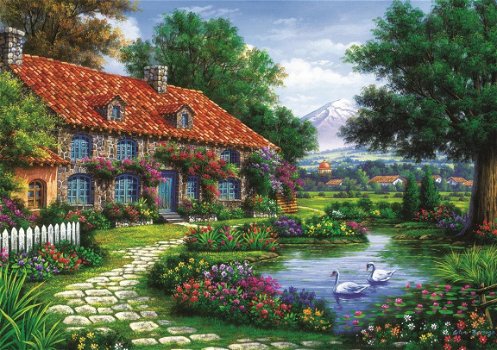 Art Puzzle - Garden With Swans - 1500 Stukjes Nieuw - 1