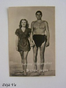 Oud reclamekaartje: kauwgom Johnny Weismuller / Brenda Joyce