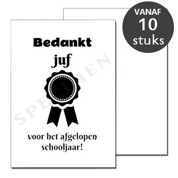 Wenskaarten bedankt juf badge A6 - 10 stuks - 1