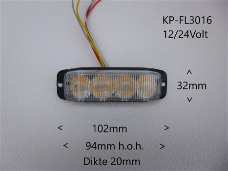 Flitser 4 LEDS Oranje/Amber 12/24V E-keur signaleringsleds Flitsers - 1