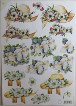 3D knipvel (A4) --- BLOEMEN --- Marianne Design MB 0057 --- HOEDEN met BLOEMEN
