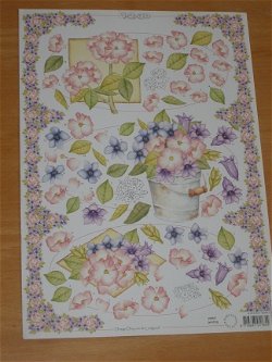 3D knipvel (A4) --- BLOEMEN --- Marianne Design 3D451 --- DIVERSE ROZE en PAARSE BLOEMEN