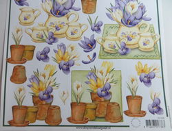 3D knipvel (A4) --- BLOEMEN --- Marianne Design 3D 528 --- PAARSE en GELE BLOEMEN met VOGELTJES