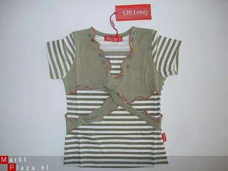 leuk meidenshirt groen/wit gestreept maat 98/104 AFGEPRIJSD! - nr. 1