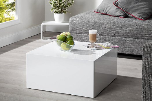Vierkante tafel blok model 50x50 cm hoogglans wit - 1
