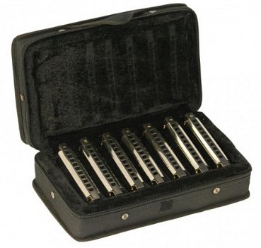 Set van 7 blues harmonica in luxe koffer - 1
