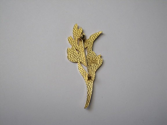 Broche Fish goudkleurig emaille cloisonné bloemtakje 7.0x3.1 cm. - Afbeelding 4