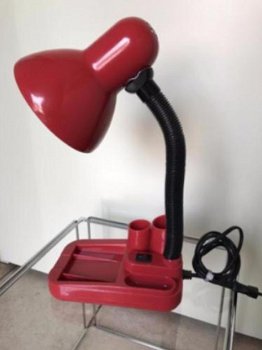 Vintage buro lamp rood met pennenbakje (seventies) flexibele buigbare hals. - 5
