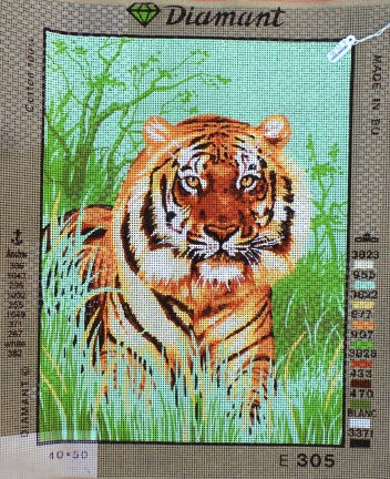 VOORBEDRUKT BORDUURSTRAMIEN ,TIJGER IN GRAS 305 - nr. 1