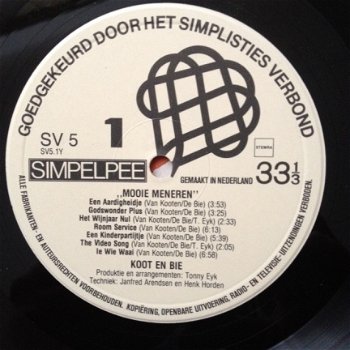 Koot en Bie - Mooie meneren - 5e LP Simplistisch Verbond 1982 - 5