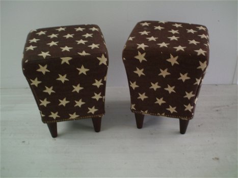Footstool 50x50cm - bruin/stars - wit/grijs 702 - NIEUW !! - 4