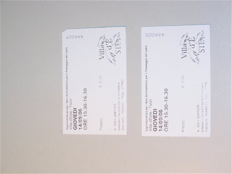 Gebruikte Tickets Villa D'Este Tivoli - 2006 - 2