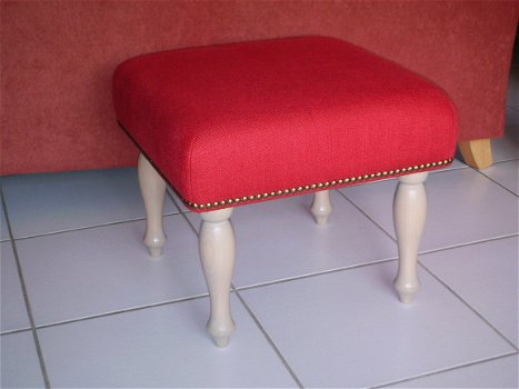 Footstool 42x42cm - rood linnen - wit/grijs 702 - NIEUW !! - 1