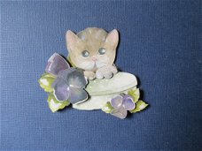 922 Marieke Kant en klaar 3d plaatje, bloemen / poes