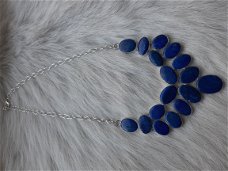 Grote handgemaakt zwaar verzilverde ketting met Lapis Lazuli