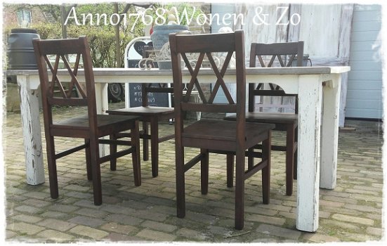 Brocante houten (nieuwe) stoelen (set 4 st.) - 1