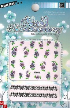 Nagel water Stickers bloem NT004 Decals nail art gekleurd - 1