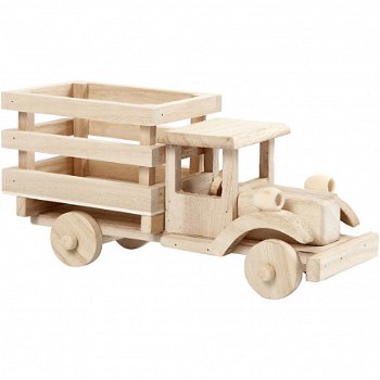 Houten mini Truck 22x11cm - 1 stuk hobby - 1