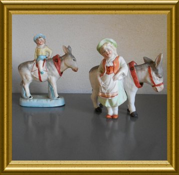 Antiek porseleinen beeldje : meisje met ezel met bewegende kop - 4