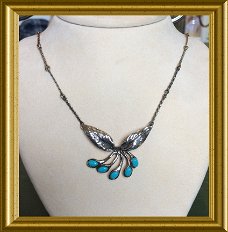 Oude zilveren ketting met turkoois, blauwe steentjes // turquoise necklace