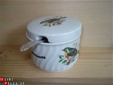 Suikerpot met handdecorated vogels Avifauna 1984  porselein