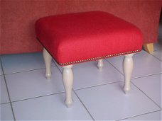 Footstool - 42x42cm - rood linnen - wit 702 - NIEUW !!