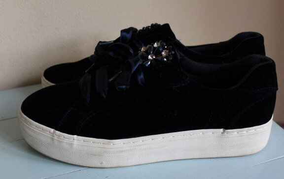 Sneakers Velours donkerblauw met strass item - Afbeelding 2