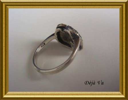 Oude zilveren ring met markasietjes - 3