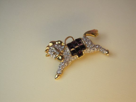 Broche goudkleurig pony paard met heldere en aubergine paarse kristal rijnstenen3.9x2.4 cm - Afbeelding 5