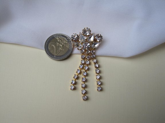 Broche goudkleurig met sliertjes en kristal rijnstenen 6.3x2.6 cm - Afbeelding 6