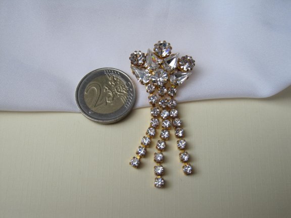 Broche goudkleurig met sliertjes en kristal rijnstenen 6.3x2.6 cm - Afbeelding 7