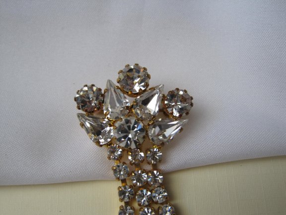 Broche goudkleurig met sliertjes en kristal rijnstenen 6.3x2.6 cm - Afbeelding 8