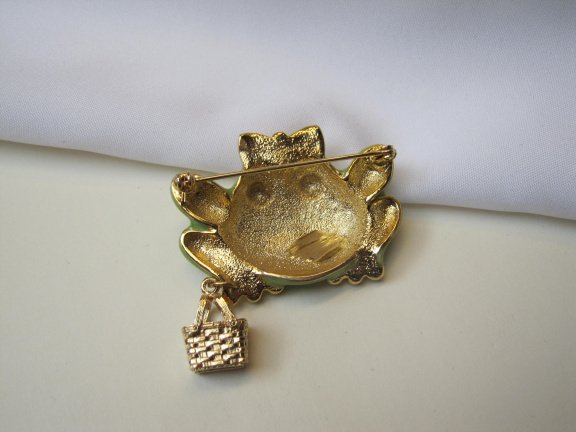 Broche goudkleurig en groen gemarmerd emaille prinses kikker 4.3x3.2 cm - Afbeelding 2
