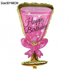 Folie ballonnen XL glas happy birthday 95x50cm verjaardag